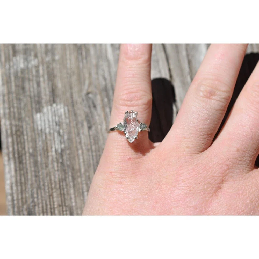 Engagement ring Montana sapphire and Lake County diamond  size 5 6 7 8 9 10 avel